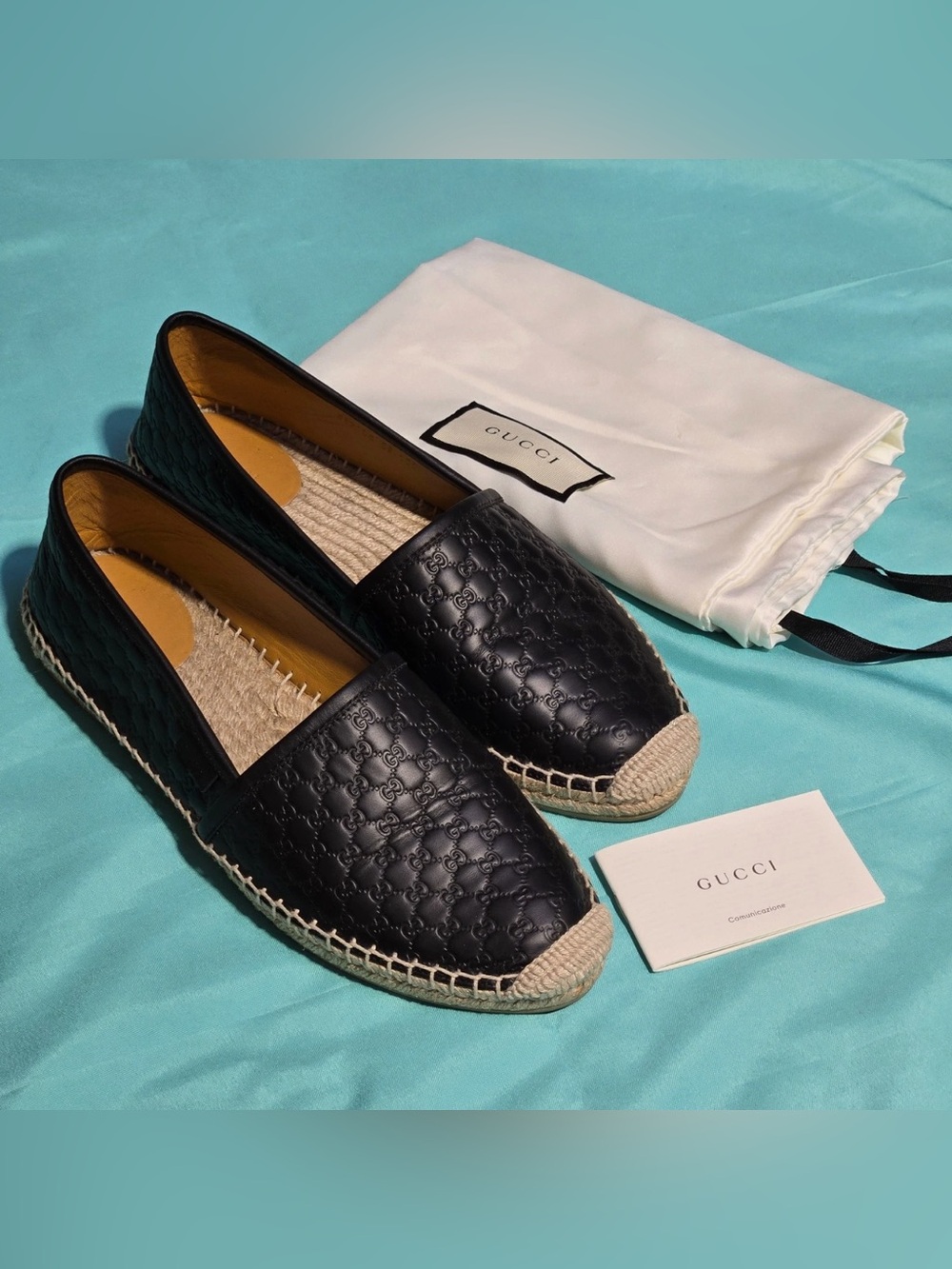 Gucci Microguccissima Leather Espadriles Black Size 9